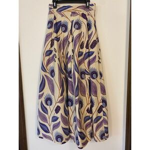 Francis + Benedict Wax Print Maxi Skirt Purple Blue Floral Cotton Togo Small